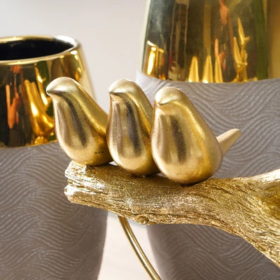 Gambar Informa Patung Miniatur Bird Paradise 36.5x36 cm - Gold