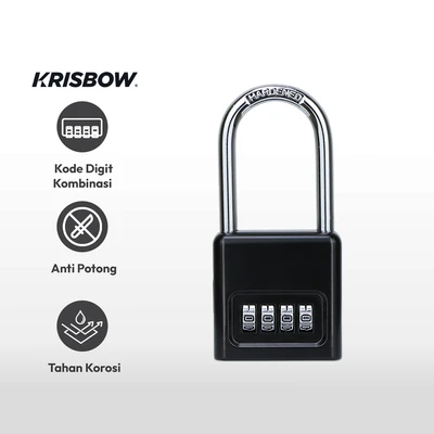 Gambar Krisbow Gembok 4 Angka Kombinasi Long Shackle - Hitam