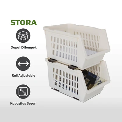 Gambar Stora Keranjang Penyimpanan Stackable 35x23.5x20 cm - Krem Beige