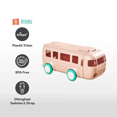Gambar Ataru Botol Minum Anak Tritan Dengan Sedotan & Strap Car 500 ml - Pink