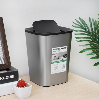 Gambar Ezy Storage Tempat Sampah Tutup Swing Plastik 5 Liter - Silver