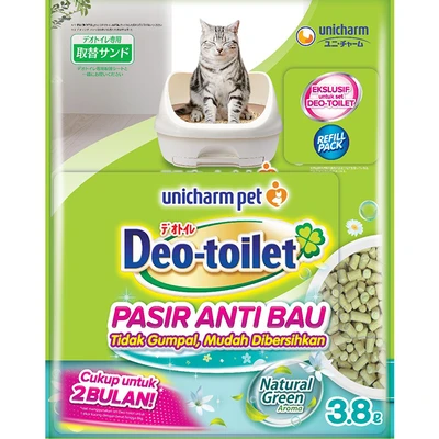 Gambar Unicharm Pet Deo Toilet Pasir Kucing Anti Bau Natural Green 3.8 Liter