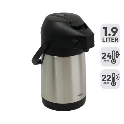 Gambar Kris Teko Vacuum Flask Stainless Steel 1.9 Liter - Silver/Hitam