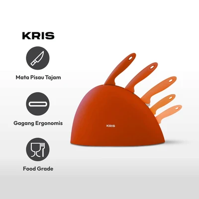 Gambar Kris Set 6 Pcs Pisau Dapur Dengan Block Penyimpanan - Merah