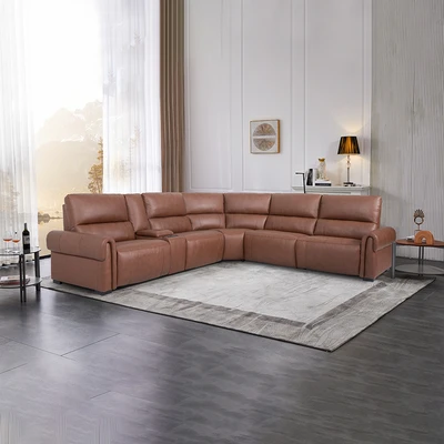 Gambar Cheers Madeira Sofa L Sectional Recliner Kulit - Cokelat