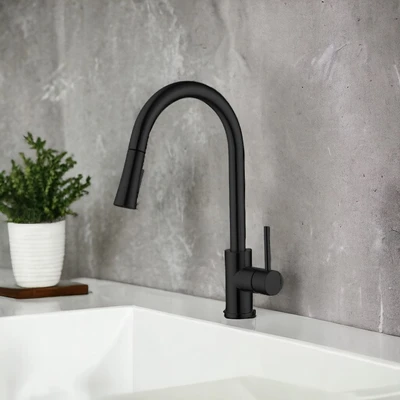 Gambar Acroz Veneto Keran Dapur Leher Angsa Mixer Pull Out - Hitam