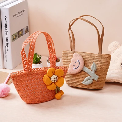 Gambar Ataru Tas Tangan Anak Straw Flower - Oranye