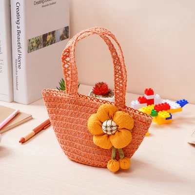 Gambar Ataru Tas Tangan Anak Straw Flower - Oranye