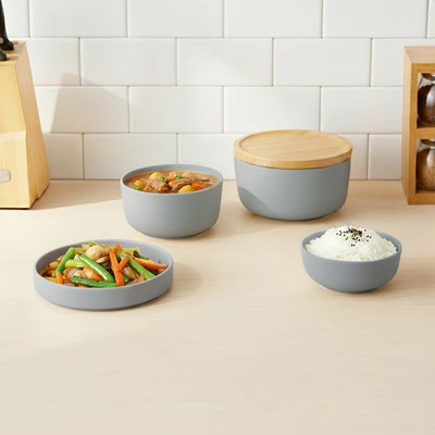 Gambar Appetite Curtina Mangkuk Dengan Tutup Set 4 pcs - Abu-Abu