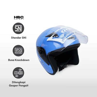 Gambar Hbc Helm Half Face Motor X80 - Biru Vesp