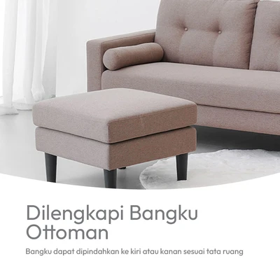 Gambar Informa Pluto Set Sofa Fabric 2 Seater Dengan Bangku - Cokelat