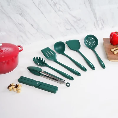 Gambar Kris Set 8 Pcs Peralatan Masak Silikon Dengan Holder - Hijau