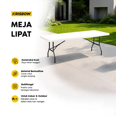 Gambar Krisbow Meja Taman Lipat Rectangle 244x76 cm - Putih Granite