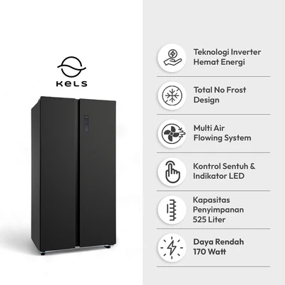 Gambar Kels Kulkas Inverter 2 Pintu Side By Side 525 Liter - Hitam