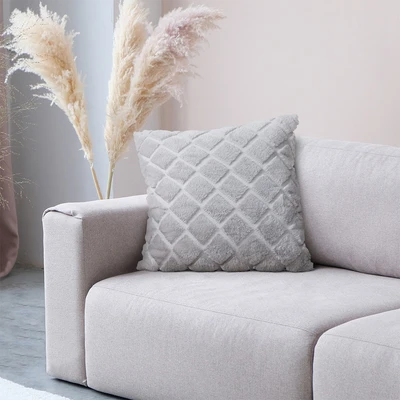 Gambar Informa Demi Bantal Sofa Polyester Quilt Faux Fur 45x45 cm - Abu-Abu
