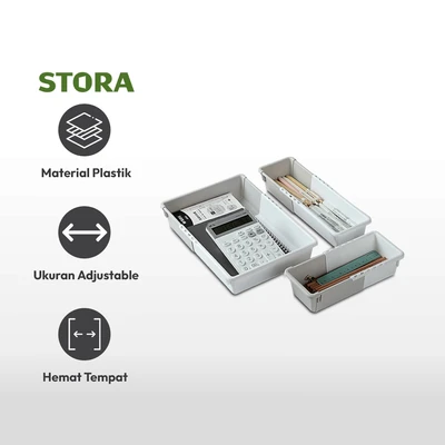 Gambar Stora Set 3 Pcs Organizer Laci Adjustable - Putih/abu-abu