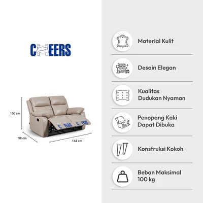 Gambar Cheers Mario Sofa Recliner Kulit 2 Seater - Cokelat Latte