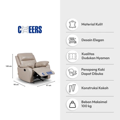 Gambar Cheers Mario Sofa Recliner Rocking Kulit 1 Seater - Cokelat Latte