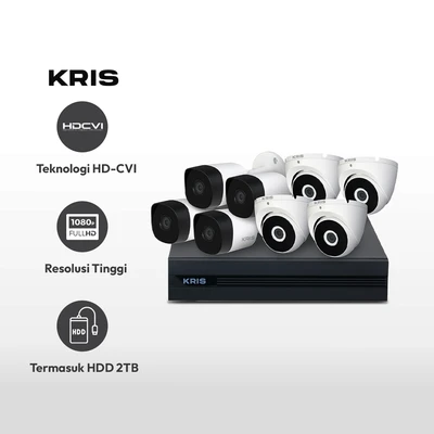 Gambar Kris Kamera CCTV CVI Cooper 2mp Dengan DVR & HDD 2TB Set 8 pcs