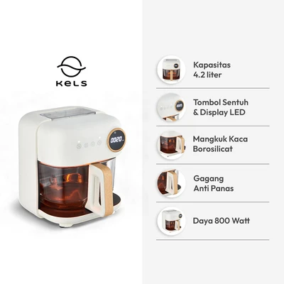 Gambar Kels Trevo Air Fryer Glass Steam 4.2 Liter 800 Watt - Putih