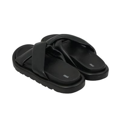 Gambar Ataru Ukuran 38 Sandal Wanita Slide PU Cross Strap - Hitam