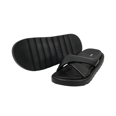 Gambar Ataru Ukuran 38 Sandal Wanita Slide PU Cross Strap - Hitam