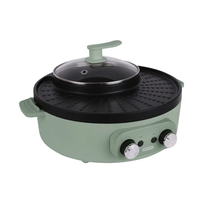 Gambar Memoo Hotpot Steam Grill Fryer 1.2 Liter 4 In 1 600 Watt - Hijau
