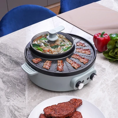 Gambar Memoo Hotpot Steam Grill Fryer 1.2 Liter 4 In 1 600 Watt - Hijau