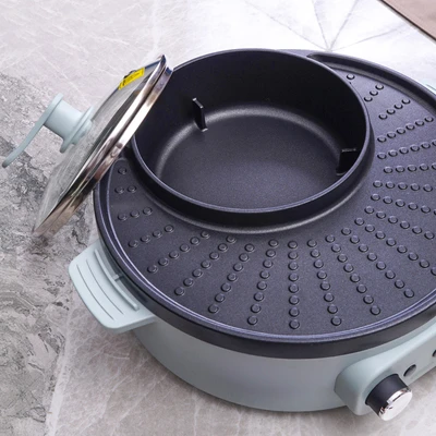 Gambar Memoo Hotpot Steam Grill Fryer 1.2 Liter 4 In 1 600 Watt - Hijau