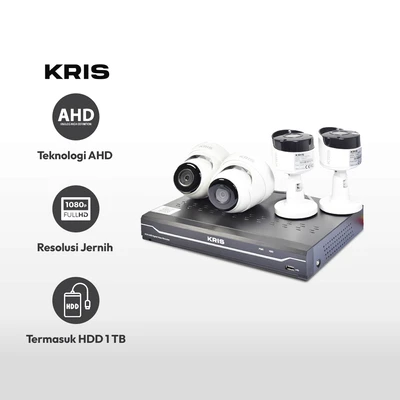 Gambar Kris Set 4 Pcs Kamera Cctv Ahd 2mp 8 Channel Dengan Dvr & Hdd 1tb