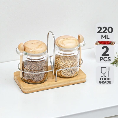 Gambar Picas Masala Tempat Bumbu Dapur Kaca 150 ml Set 2 Pcs Transparan - Cokelat