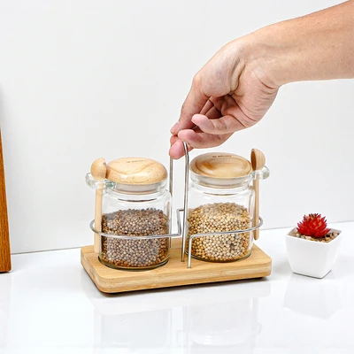 Gambar Picas Masala Tempat Bumbu Dapur Kaca 150 ml Set 2 Pcs Transparan - Cokelat