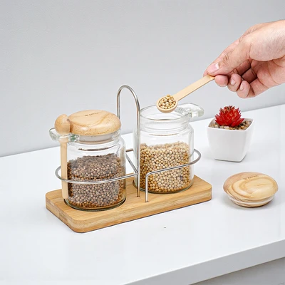 Gambar Picas Masala Tempat Bumbu Dapur Kaca 150 ml Set 2 Pcs Transparan - Cokelat