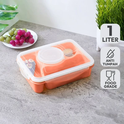 Gambar Picas Kotak Makan 3 Sekat Dengan Soup Pot 1 Liter - Merah