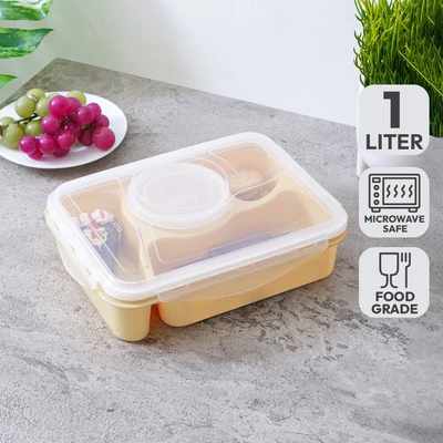 Gambar Picas Kotak Makan 3 Sekat Dengan Soup Pot 1 Liter - Krem