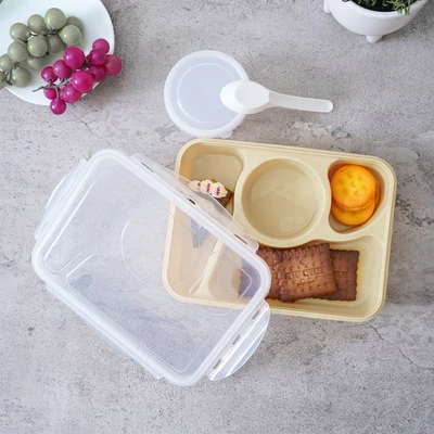 Gambar Picas Kotak Makan 3 Sekat Dengan Soup Pot 1 Liter - Krem