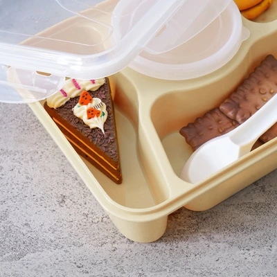 Gambar Picas Kotak Makan 3 Sekat Dengan Soup Pot 1 Liter - Krem
