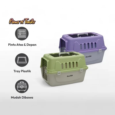 Gambar Paws N Tail Kandang Travel Portable Anjing & Kucing 2 Pintu 58.4x41x37.5 cm - Hijau