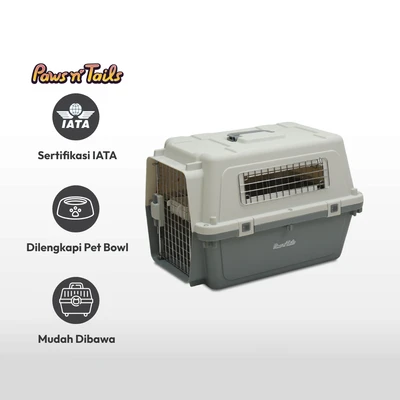 Gambar Paws N Tail Iata Kandang Travel Portable Anjing & Kucing 60.7x40.4x40.4 cm - Abu-Abu
