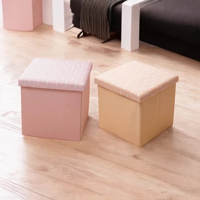 Gambar Stora Bangku Ottoman Lipat Fabric Stripes - Oranye