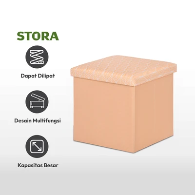 Gambar Stora Bangku Ottoman Lipat Fabric Stripes - Oranye