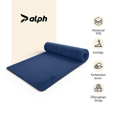 Gambar Alph Matras Yoga TPE 6 mm Dengan Strap - Biru