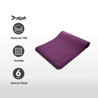 Gambar Alph Matras Yoga Tpe 6 Mm Dengan Strap - Ungu