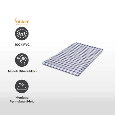 Gambar Forhom Taplak Meja PVC Gingham 145x320 cm - Biru