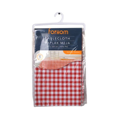 Gambar Forhom Taplak Meja PVC Gingham 145x320 cm - Merah