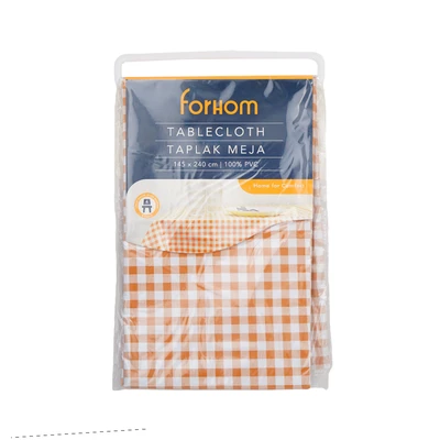 Gambar Forhom Taplak Meja PVC Gingham 145x240 cm - Orange