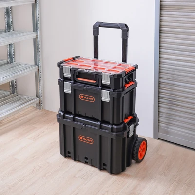 Gambar Tactix Kotak Perkakas Plastik Modular Dengan Roda Set 3 pcs - Hitam