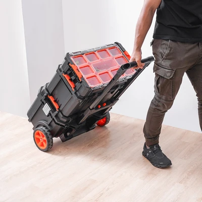 Gambar Tactix Kotak Perkakas Plastik Modular Dengan Roda Set 3 pcs - Hitam