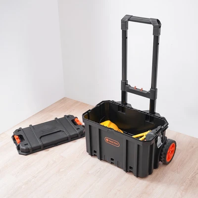 Gambar Tactix Kotak Perkakas Plastik Modular Dengan Roda Set 3 pcs - Hitam