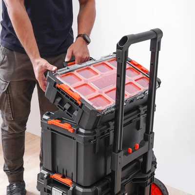 Gambar Tactix Kotak Perkakas Plastik Modular Dengan Roda Set 3 pcs - Hitam